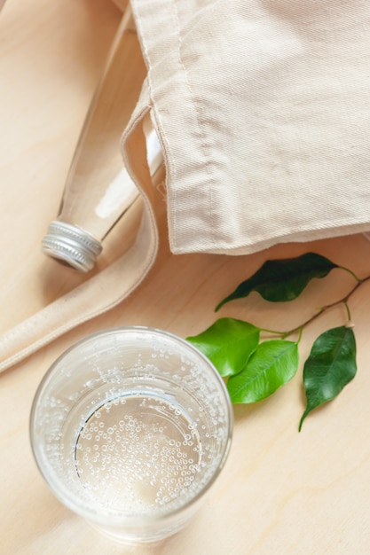 Glass of pure water on kitchen table