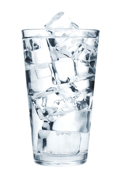 Glass of pure water with ice cubes