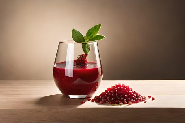 Photo a glass of raspberry juice with a strawberries in it.