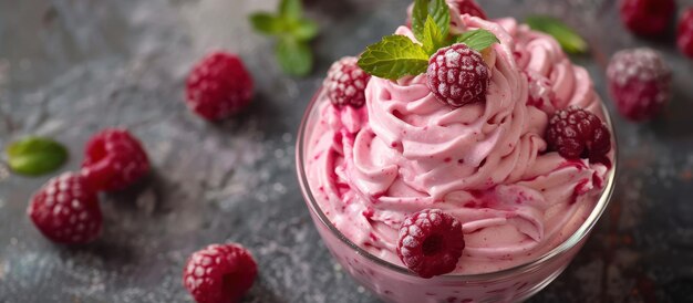 Glass of Raspberry Mousse With Fresh Raspberries