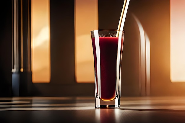 Photo a glass of red juice sits on a table.