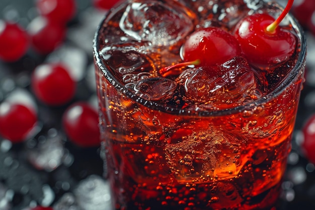 Photo glass red soda drink cherry