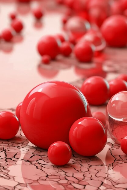 glass red spheres in the marble background