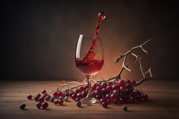 Glass of red wine on black background ai generative