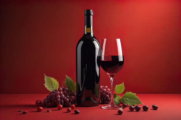 Glass of red wine on black background ai generative