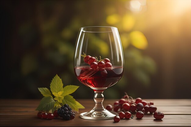 Glass of red wine on black background ai generative