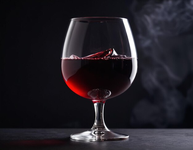 A glass of red wine on a dark background