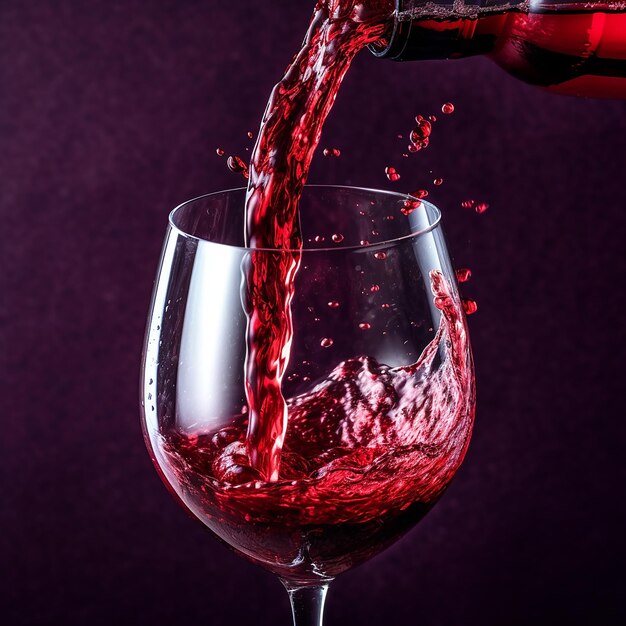 Foto un bicchiere di vino rosso viene versato in un bicchiere da vino.