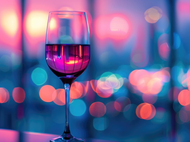 A glass of red wine is delicately positioned on a wooden table with the backdrop subtly blurred to highlight the beverage