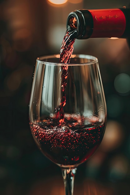 В бокал для вина наливают стакан красного вина.