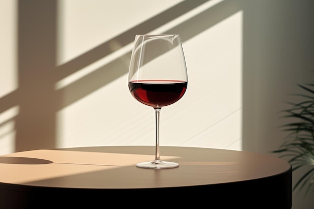 Photo glass of red wine on the table sunset copy space