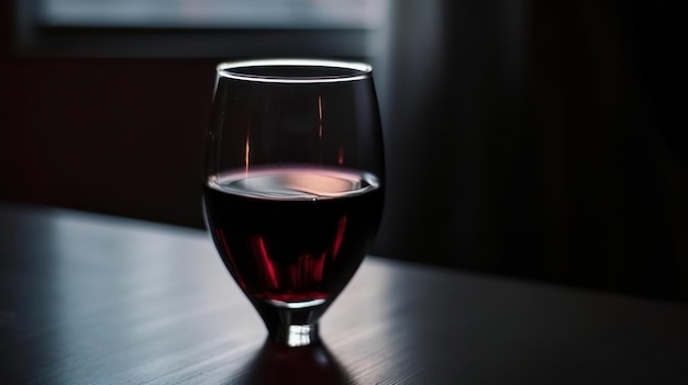 A glass of red wine on a table