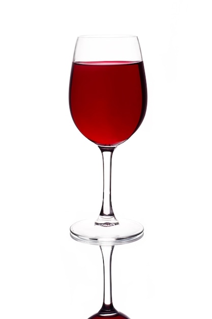 Glass of red wine on white background