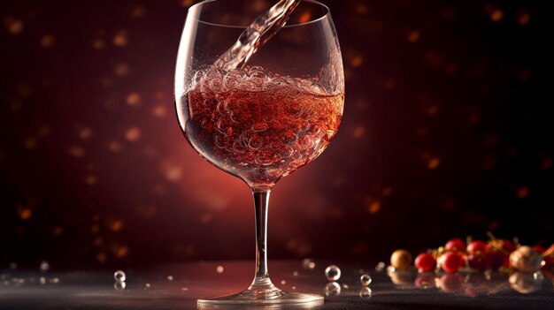 Foto un bicchiere di vino rosso con una spruzzata di vino rosso dentro.