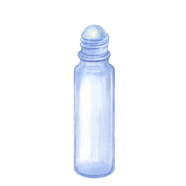Glass Roller Ball Bottle for cosmetic essential oil Hand draw watercolor illustration isolated on white background Beauty skincare product packaging