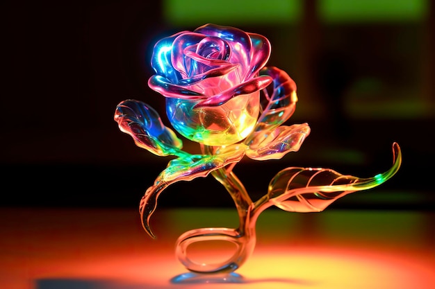 Glass rose neon glowing colors Generative AI