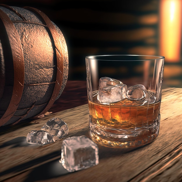 Glass of scotch whiskey and ice Generative AI