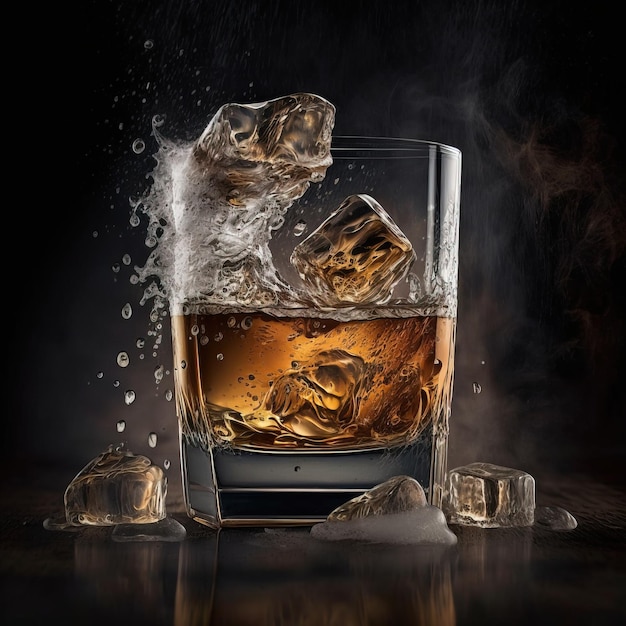 Glass of scotch whiskey and ice Generative AI