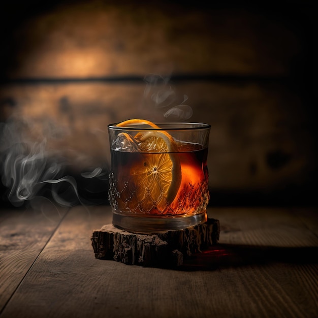 Glass of scotch whiskey and ice Generative AI