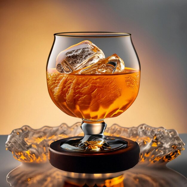 Glass of scotch whiskey on the rocks splashing