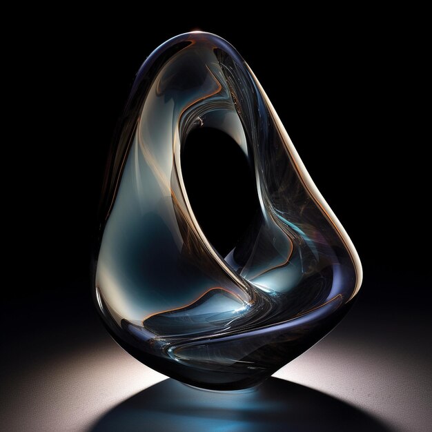 Photo a glass sculpture with a blue and orange swirl on it