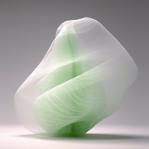 A glass sculpture with green and white lines on it