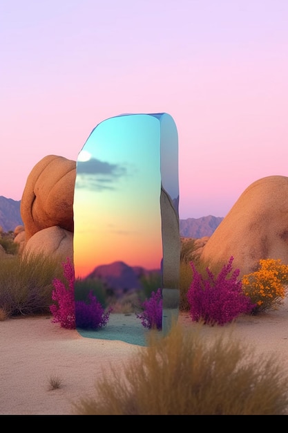 Photo a glass sculpture with a pink sky in the background