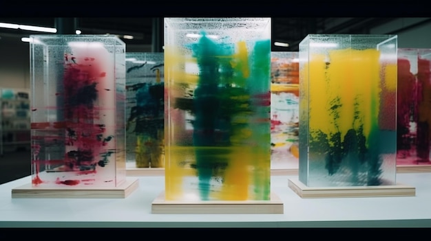 A glass sculpture with the word art on it