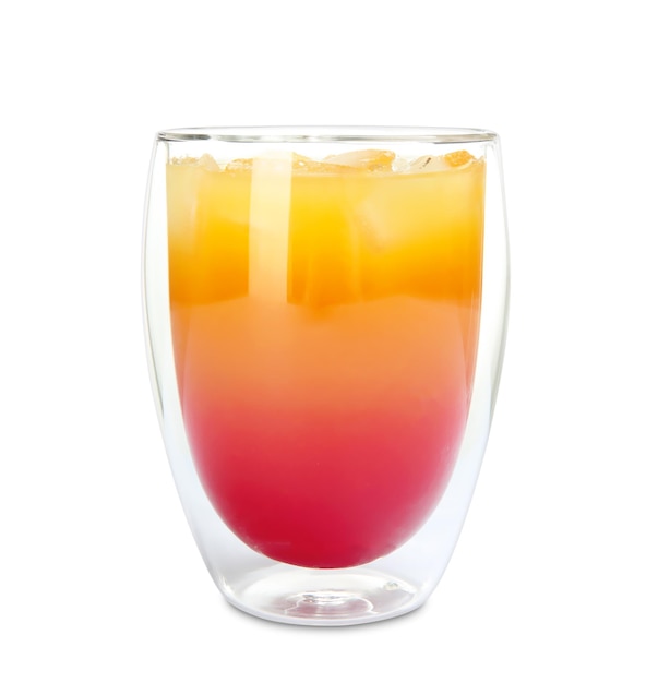 Glass of Sex on the Beach cocktail against white background