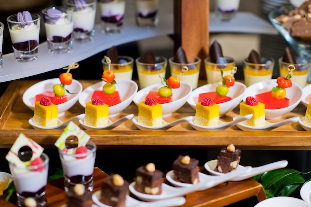 Glass shots pastry, wedding catering food, mini canapes food