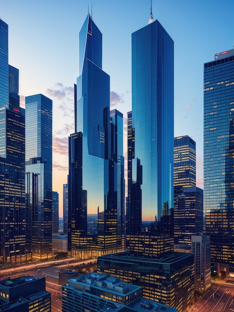 Стеклянные небоскребы в большом городе, генерируемые ИИ