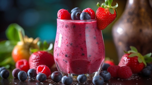 A glass of smoothie with berries on the table