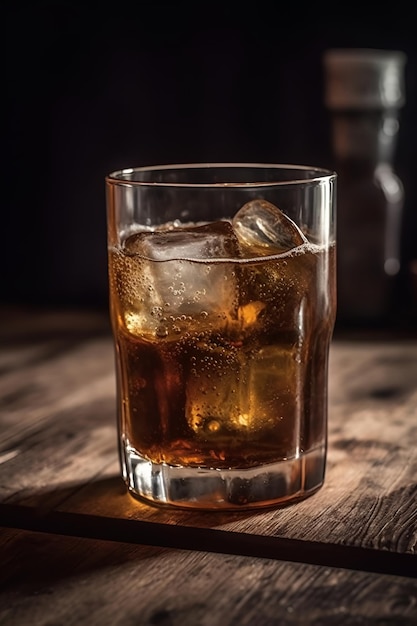 Glass of soda on white wooden background ai