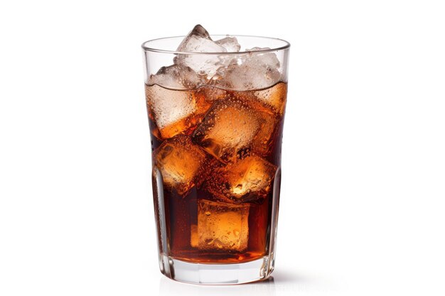 Photo glass of soda with ice on a white background