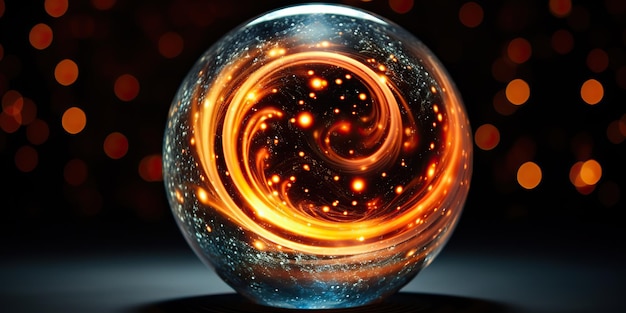 Стеклянный сферический геометрический объект с золотым блеском фона