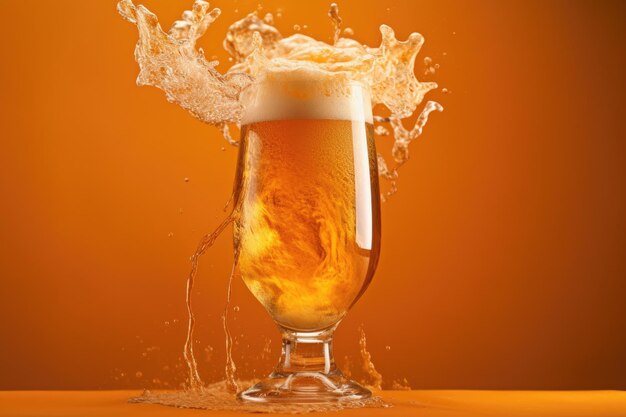 Glass of splashing beer ai generative