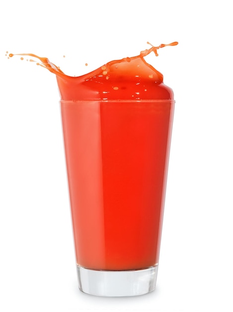 glass of splashing tomato juice isolated on white Tomato splash