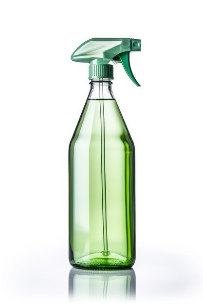 Фото Стеклянная бутылка с домашним чистящим раствором, изолированная на белом фоне
