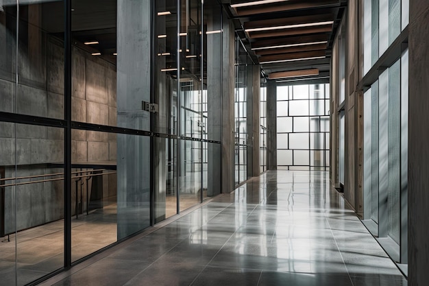 Glass steel and concrete in modern architectural office space