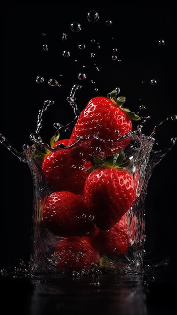 A glass of strawberries with a splash of water