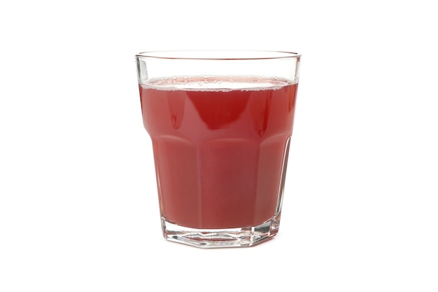 Glass of strawberry juice isolated on white