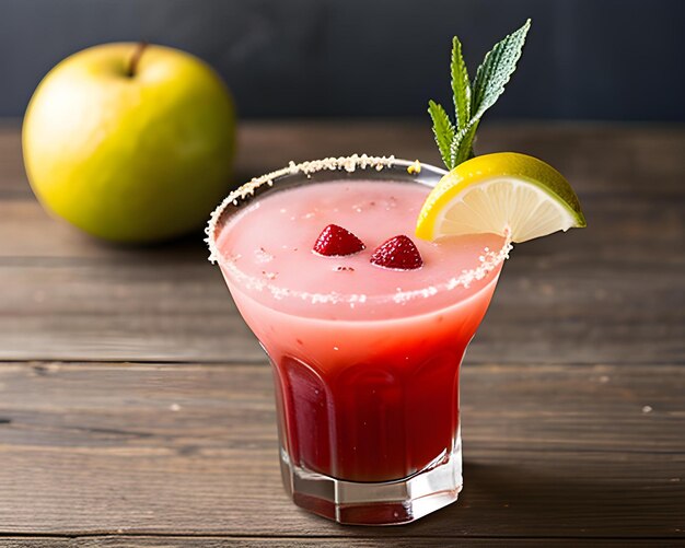 Photo a glass of strawberry juice sits on a wooden table