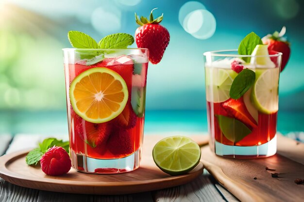 Photo a glass of strawberry juice with strawberries and lime.