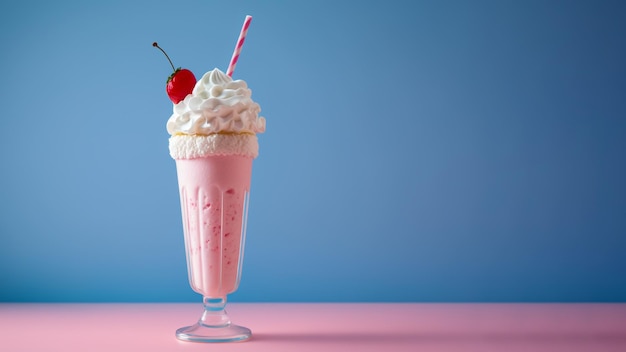 Glass strawberry milkshake with copy space Generative AI