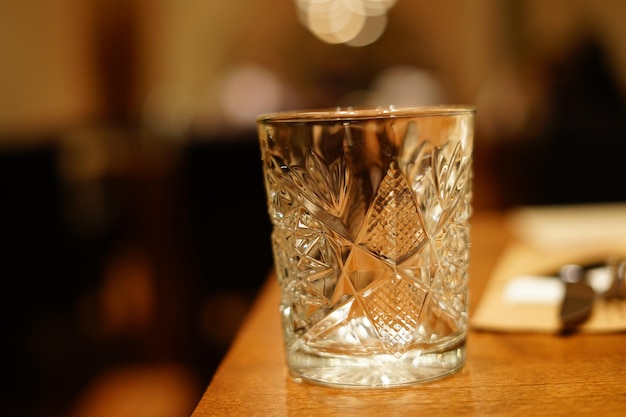 a glass on a table