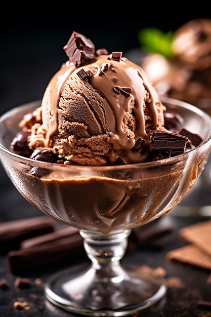 A glass of tasty chocolate ice cream special summer menu