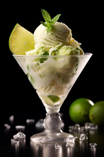 A glass of tasty lime ice cream Special summer menu