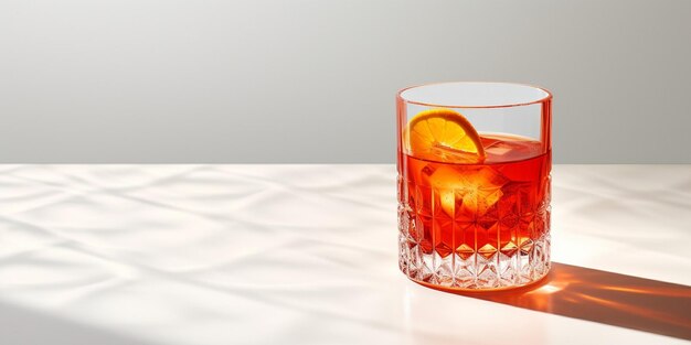 Photo glass of tasty negroni cocktail on light background with space for text generative ai