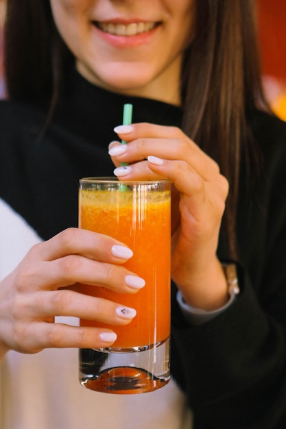 A glass of tasty orange juice