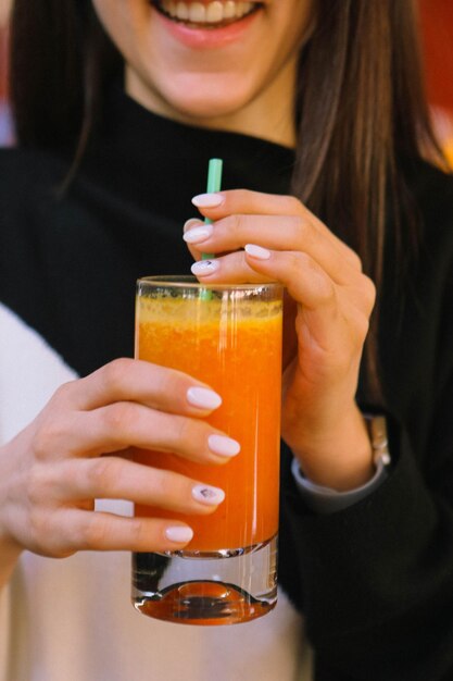 A glass of tasty orange juice